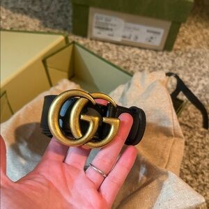 Gucci Black Leather Belt with Gold GG Buckle